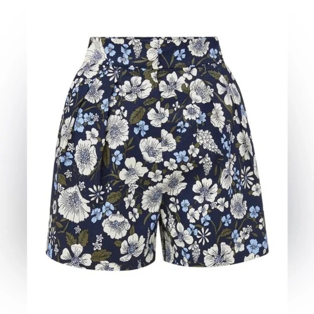 Veronica Beard NWT $328 Babine High-Rise Floral Shorts Navy Blue Size 4